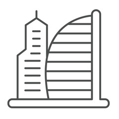 Skyscraper tower and tall building thin line icon, real estate concept. Vector graphics. City skyscraper, multi storey house sign on white background, linear style icon for mobile or web design.