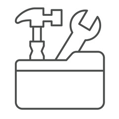 Folder with hammer and wrench thin line icon, architect studio concept. Vector graphics. Repair tools sign on white background, linear style icon for mobile or web design.