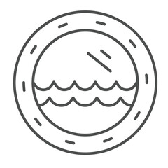 Porthole window with water waves thin line icon, cruise ship interior concept. Vector graphics. Round window with sea wave sign on white background, linear style icon for mobile or web design.