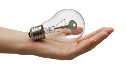 Isolated Hand Holding Light Bulb with Key Inside