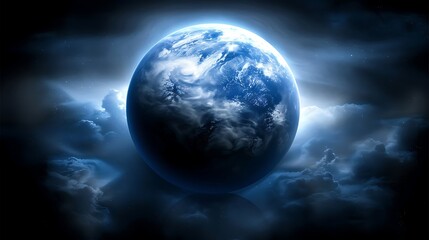 Celestial orb enveloped by ethereal clouds and bathed in radiant light