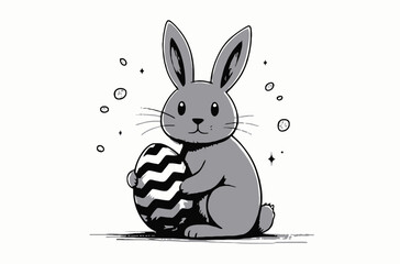 illustration features a cheerful Easter bunny holding a colorful decorated egg