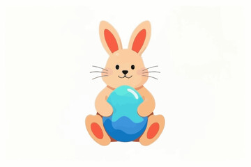 This adorable illustration features a cheerful Easter bunny holding a colorful decorated egg