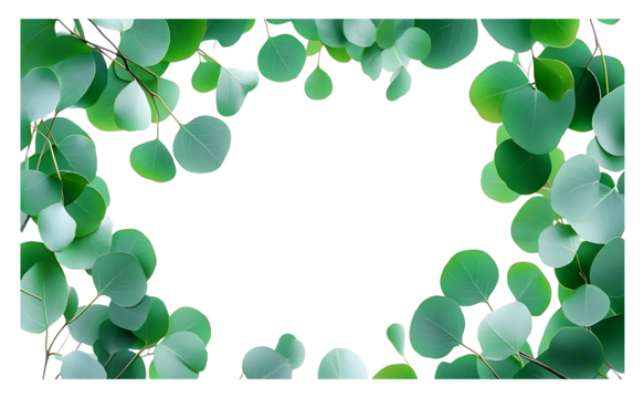 Green eucalyptus leaves forming natural green frame, leaf, frame, nature, plant, tree, border, leaves, branch on islated transfarent background, PNG. - Powered by Adobe