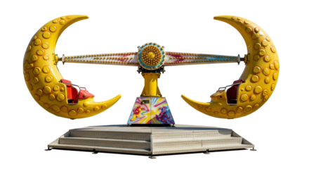 Isolated Carnival Ride with Moon Seats in Amusement Park