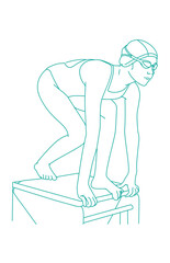 Kids on the diving board preparing to enter in the swimming pool.