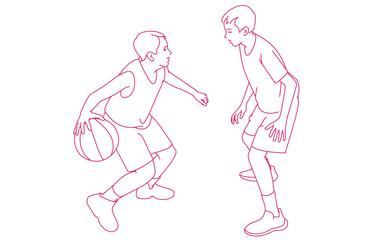  Two young boys playing basketball on an indoor court