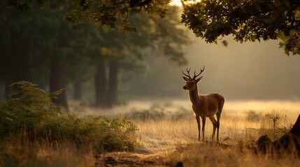 Majestic deer in a sunlit forest