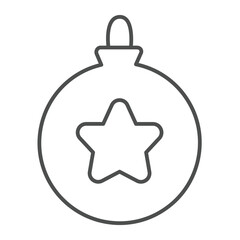 Fir tree glass toy with star thin line icon, happy christmas concept. Vector graphics. Christmas tree decorations sign on white background, linear style icon for mobile or web design.
