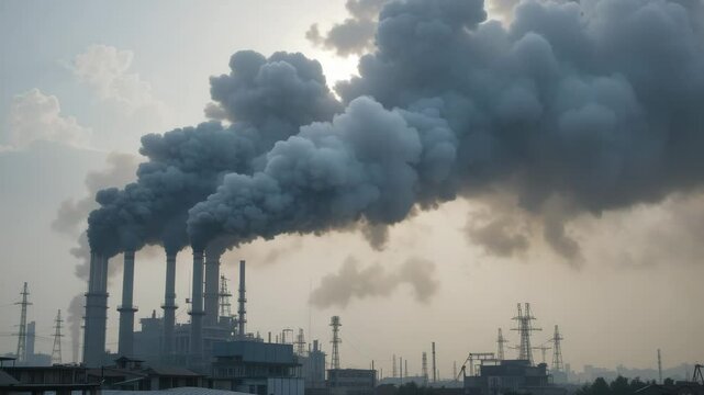 Industrial Smokestacks Polluting the Air