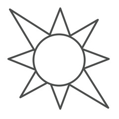 Fototapeta premium Sun star with light rays thin line icon, cosmos concept. Vector graphics. Space star shape sign on white background, linear style icon for mobile or web design.