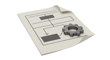 Isolated Flowchart on Paper with Gear Icon