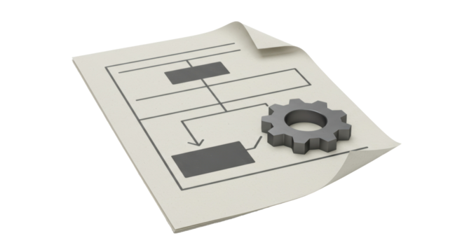 Isolated Flowchart on Paper with Gear Icon