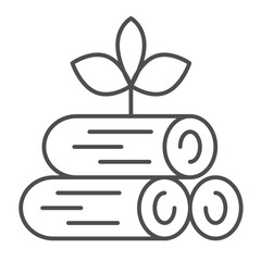Logs and plant sprout with leaves thin line icon, climate change concept. Vector graphics. Wooden log with leaf sign on white background, linear style icon for mobile or web design.