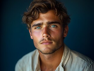 Fototapeta premium Pensive young man in a minimalist portrait