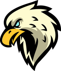 Bold eagle head mascot illustration with sharp features and intense expression. Perfect for sports teams, logos, badges, or patriotic-themed designs in a dynamic vector style.