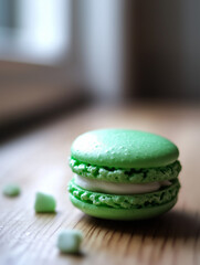 Minimalistic food photography featuring colorful macarons in various stylish compositions. Each image captures the elegance of the French confection with clean backgrounds, and soft shadows.