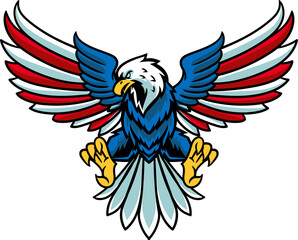 Bald Eagle with American Patriotic Color Wings Cartoon Character Illustration