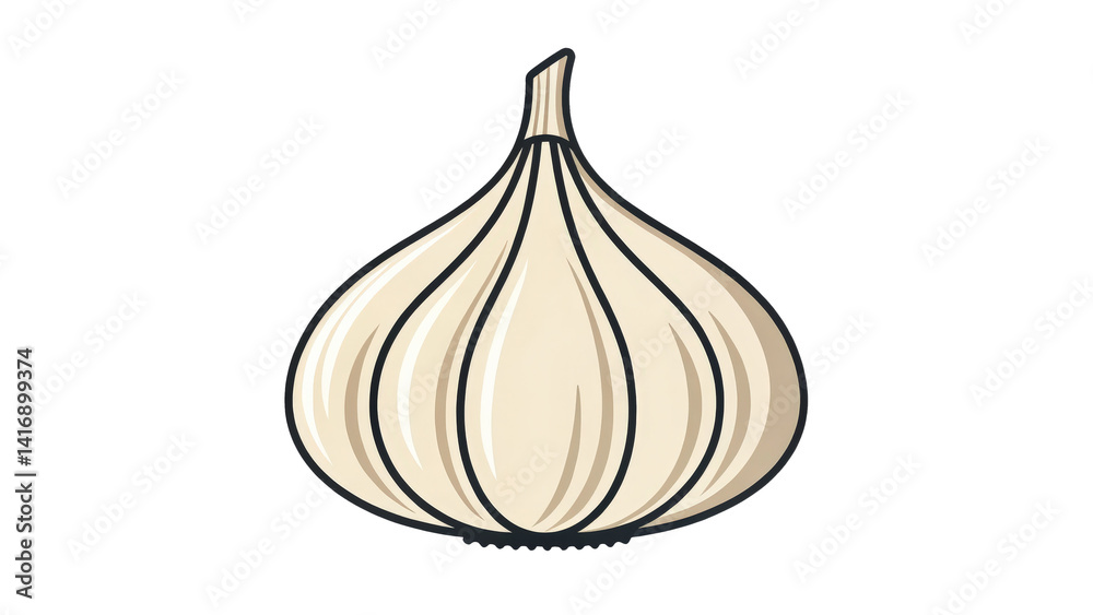 Poster simple illustration of garlic bulb with minimalistic design, featuring smooth lines and clean appear