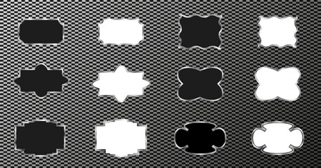 Set of decorative empty frames for tickets or labels on transparent background