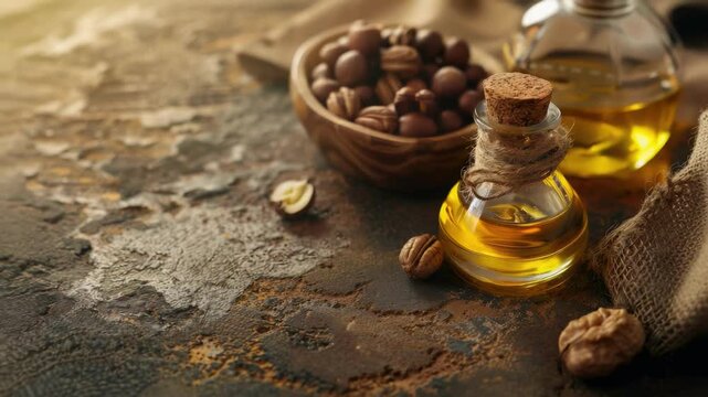 mongongo nut essential oil. Selective focus