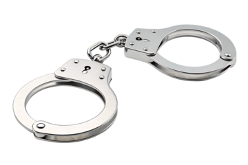 Metal handcuffs isolated, law enforcement equipment on transparent background