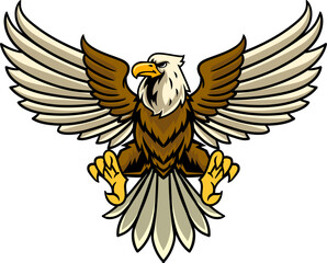 Flying Bald Eagle Vector Cartoon Character Illustration