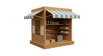 Isolated Wooden Market Stall with Products