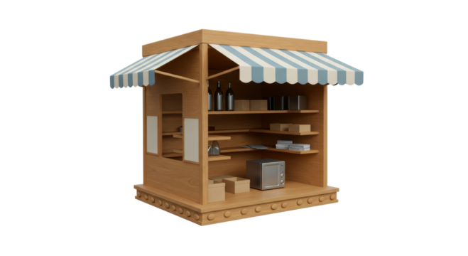 Isolated Wooden Market Stall with Products