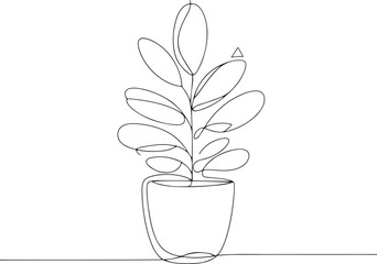 Minimalist Potted Plant with Elegant Curved Lines in Continuous Style Black and White Illustration for Botanical Decor and Calm Art Themes