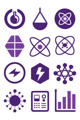 Icons for science, technology, industry in purple color