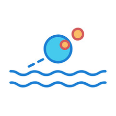 Ocean Planet with Moon, Wave Icon Design Vector