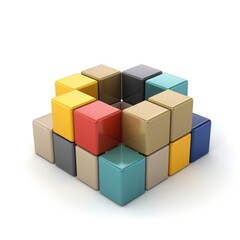 Obraz premium Colorful interlocking cubes arranged in a geometric pattern.
