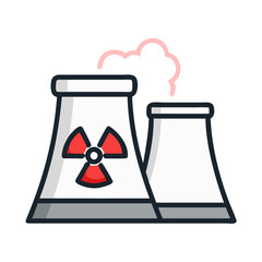 Nuclear plant icon with radioactive warning sign emission