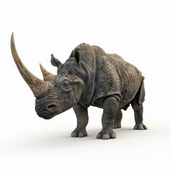 Fototapeta premium Massive rhinoceros stands on a white background.