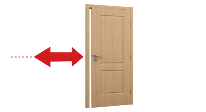 Isolated Wooden Door with Red Arrow Indicating Direction - Powered by Adobe