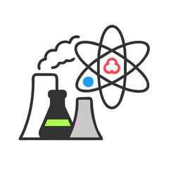 Nuclear Power Plant with Atom Icon on Black