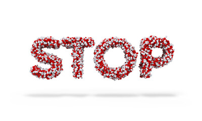 the text STOP covered with red and white capsules - 3D rendering