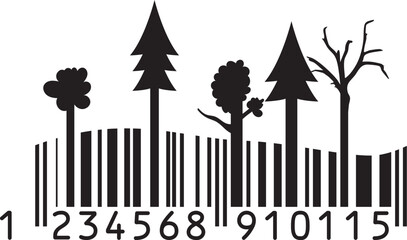 Tree barcode isolated on white background.  Ean 13 code. Label idea. Ean 13 design idea, barcode isolated.