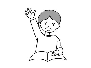 教室で手を挙げる子どものイラスト（教育・学習イメージ）