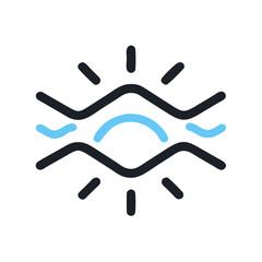 Blue Horizon Icon: Sunrise, Waves, and Black Background