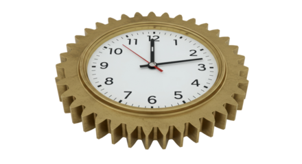 Isolated Gold Cog Wheel Clock with Roman Numerals