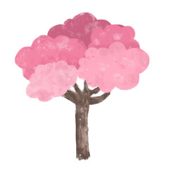 Cute pink cherry blossoms sakura japanese tree flowers petal doodle crayon kids watercolour illustration spring season clipart cutout digital sticker