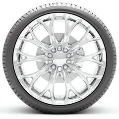 Fototapeta premium Shiny chrome wheel with intricate design.