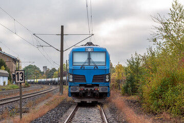 Obraz premium Train transporting fuel storage tanks, in Baden Wurttemberg, Germany