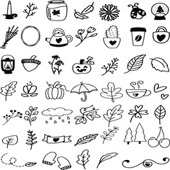 Obraz premium Different Icon Illustration Bundle – Unique Hand-Drawn Icons Collection, Diverse Elements Set for Creative Projects, Posters, Web Design, Stickers, Crafts, Presentations, and Digital Artwork