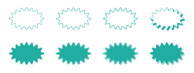シンプルな細長い丸みのあるギザギザした形 吹き出し セット