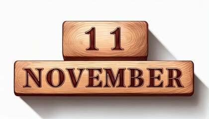 Illustration of wooden blocks with date 11 November. Day and month, simple calendar