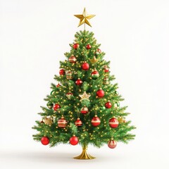 Decorated christmas tree with star isolated on white background