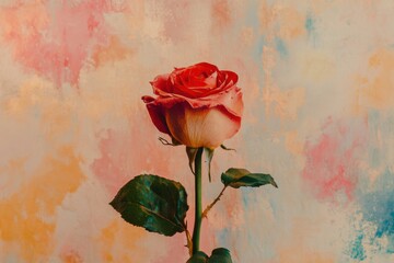Vibrant rose with artistic pastel background